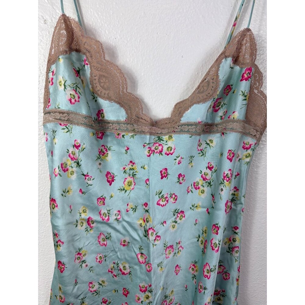 Vintage Victoria's secret 100% Silk Floral Lace Trim Chemise Slip Dress Size L - Picture 8 of 12